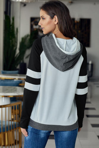 Black Varsity Striped Sleeves Double Hooded Sweatshirt