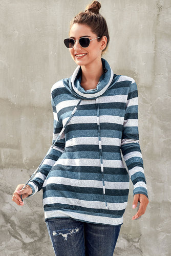 Charcoal Multicolor Cowl Neck Striped Long Sleeve Sweatshirt