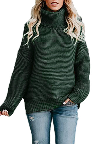 Dark Green Cozy Long Sleeves Turtleneck Sweater