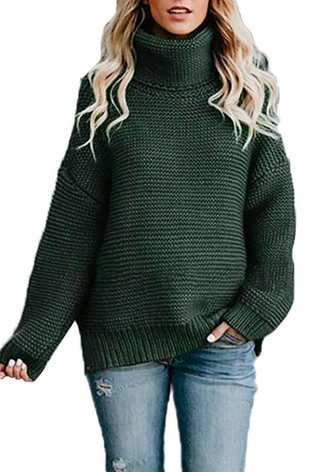 Dark Green Cozy Long Sleeves Turtleneck Sweater