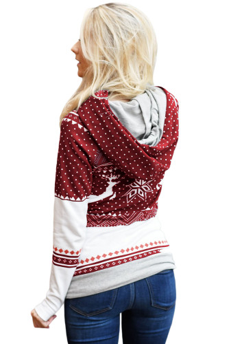 Burgundy Snow Reindeer Double Hooded Sweatshirt