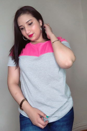Pink Color Block Striped Short Sleeve T-shirt