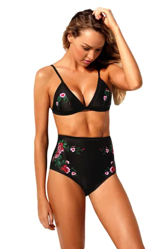 Black Print Two Piece High Waisted Swimsuit