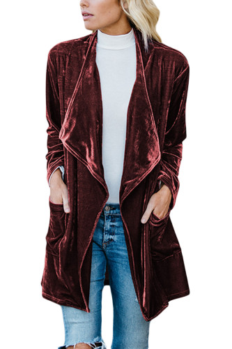 Russet Draped Open Front Velvet Jacket