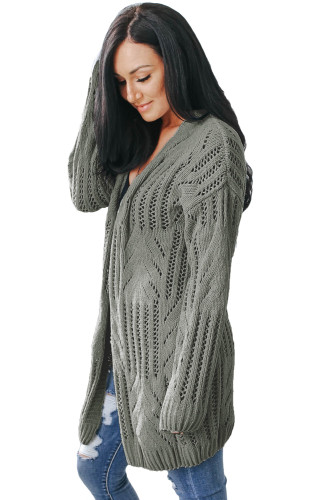 Gray Classic Open Knit Chenille Cardigan