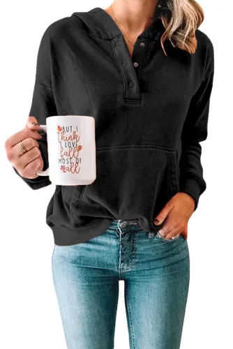 Black Long Sleeves Hooded Pullover Sweatshirt