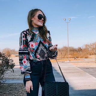 Black Bohemian Floral Print Smocked Long Sleeve Blouse