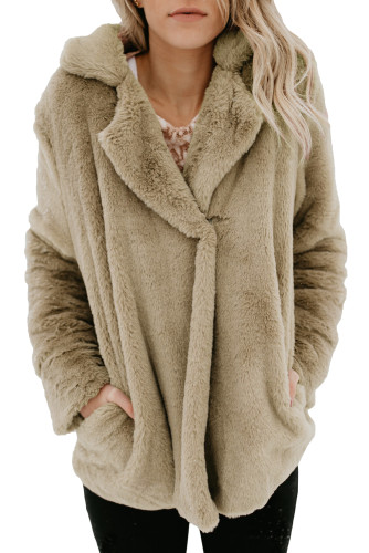 Khaki Pocket Style Fluffy Winter Coat