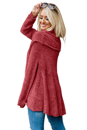 Burgundy Velvety Chenille Knitted Cardigan