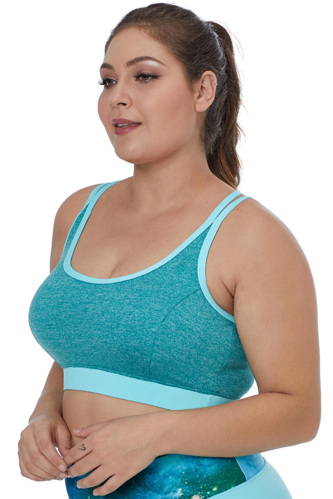 Blue Double Straps Heathered Sports Bra