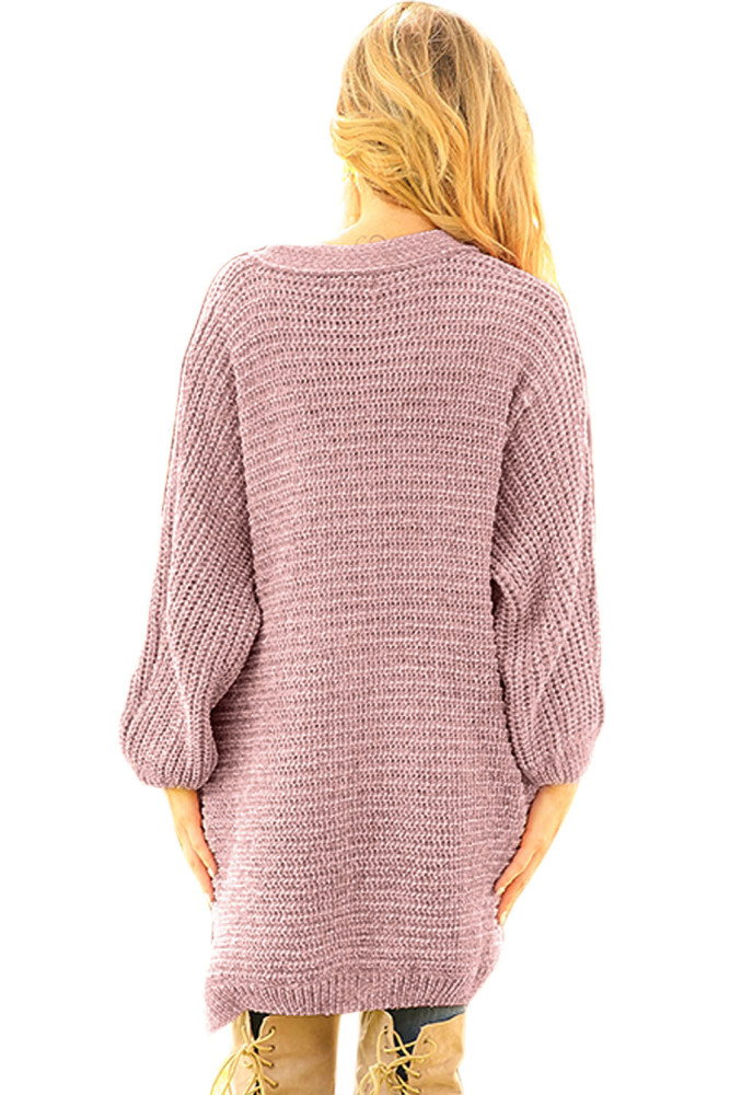 Dusty Pink Chenille Buttoned Sweater Cardigan