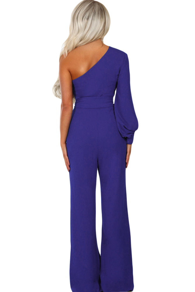 Cobalt Blue Asymmetric One Shoulder Wide Leg Solid Jumpsuit
