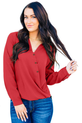 Red Surplice Button Trio Top