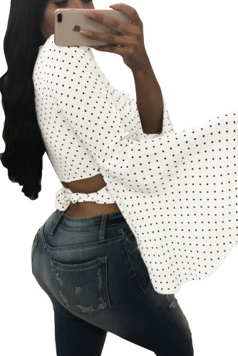 White Polka Dot Flare Sleeve Blouse