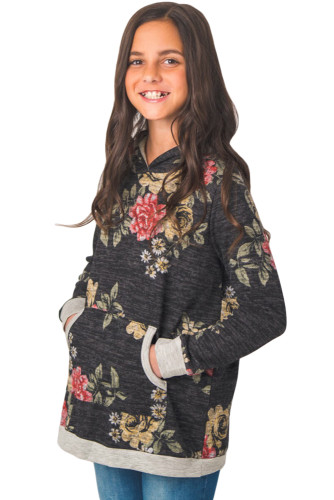 Little Girls' Black Floral Hoodie