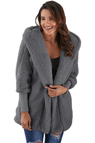 Gray Woolen Fur Horn Button Oversize Jacket