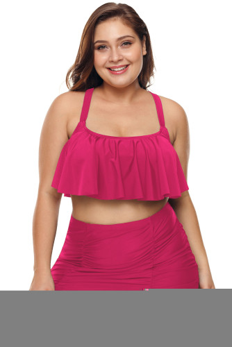 Red Strappy Ruffle Plus Size Two Piece Swimwear