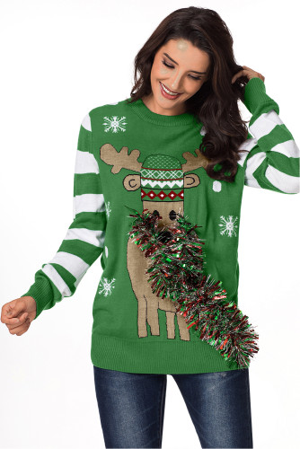 Green Festive Reindeer Holiday Sweater