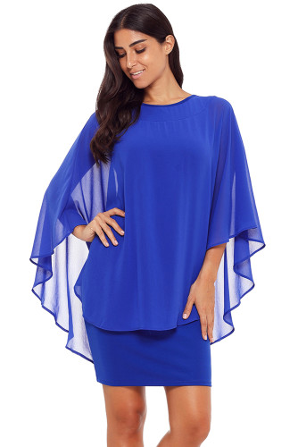 Blue Slinky Sexy Gauze Cape Mini Dress
