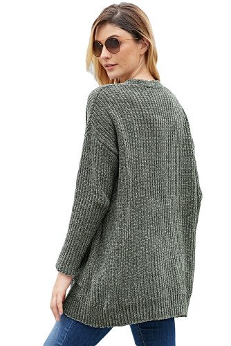 Grey Long Sleeved Sweater Cardigan with Pockets
