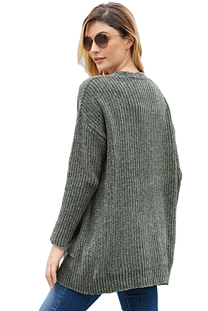 Grey Long Sleeved Sweater Cardigan with Pockets