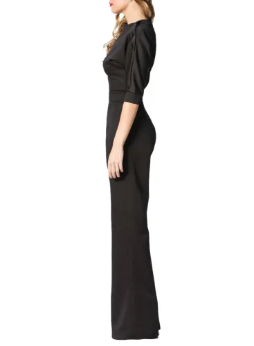 Black Slanted One Shoulder Wide Leg Jumpsuit