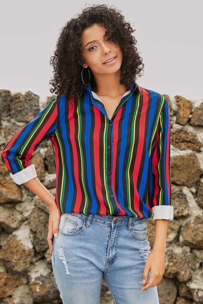 Multicolor Striped Modern Women Shirt