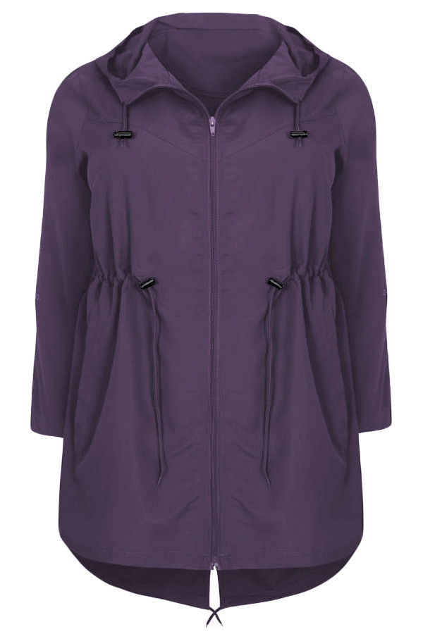 Purple Plus Size Pocket Parka Jacket