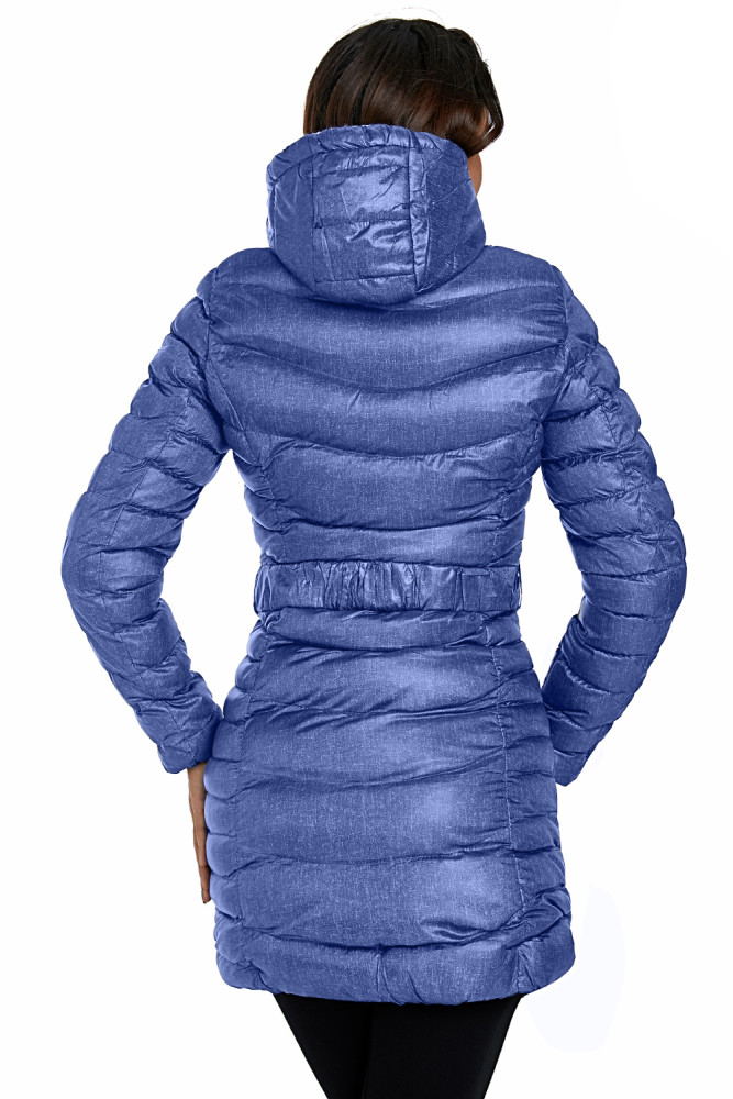 Blue Hooded Longline Winter Coat with Belt
