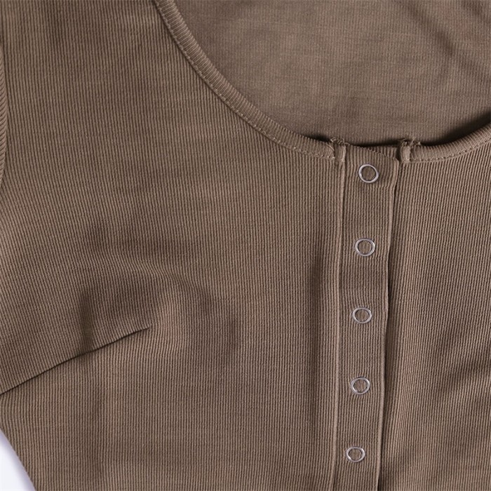 Khaki Long Sleeve Button Front Bodysuit