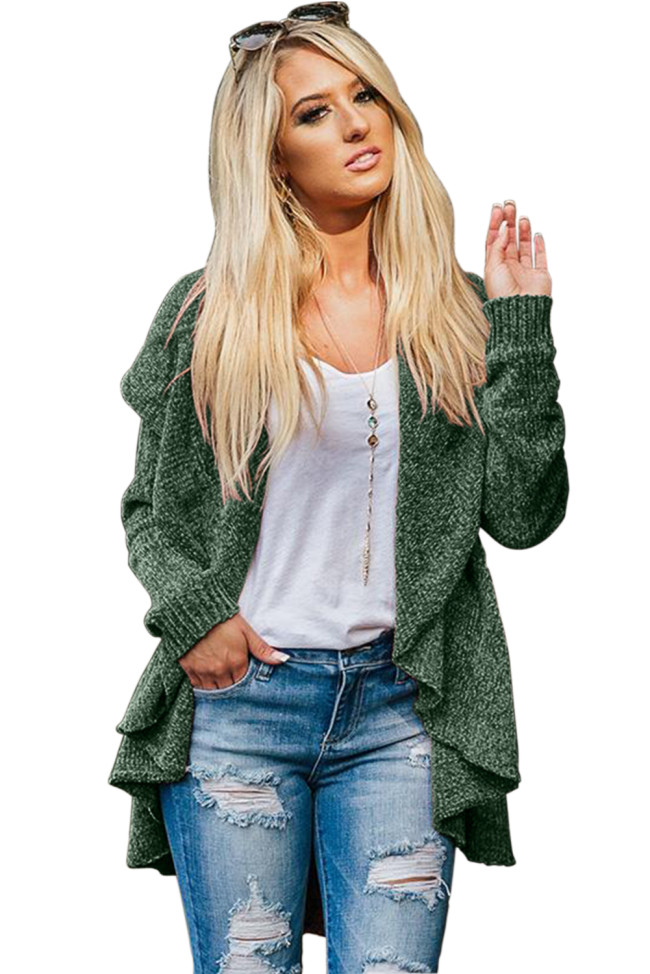 Army Green Velvety Chenille Knitted Cardigan