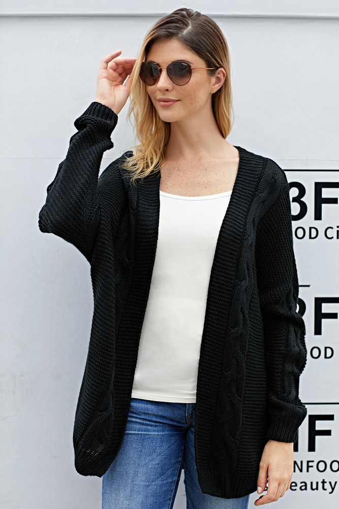 Black Chunky Wide Long Sleeve Knit Cardigan