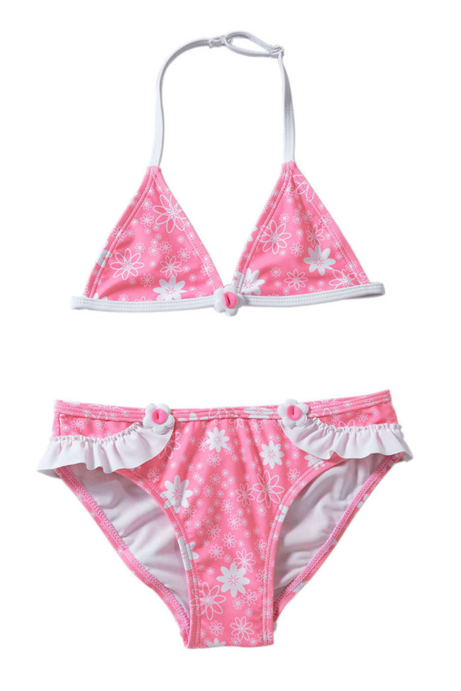 Pink Floral Halter Bathing Suit for Girls