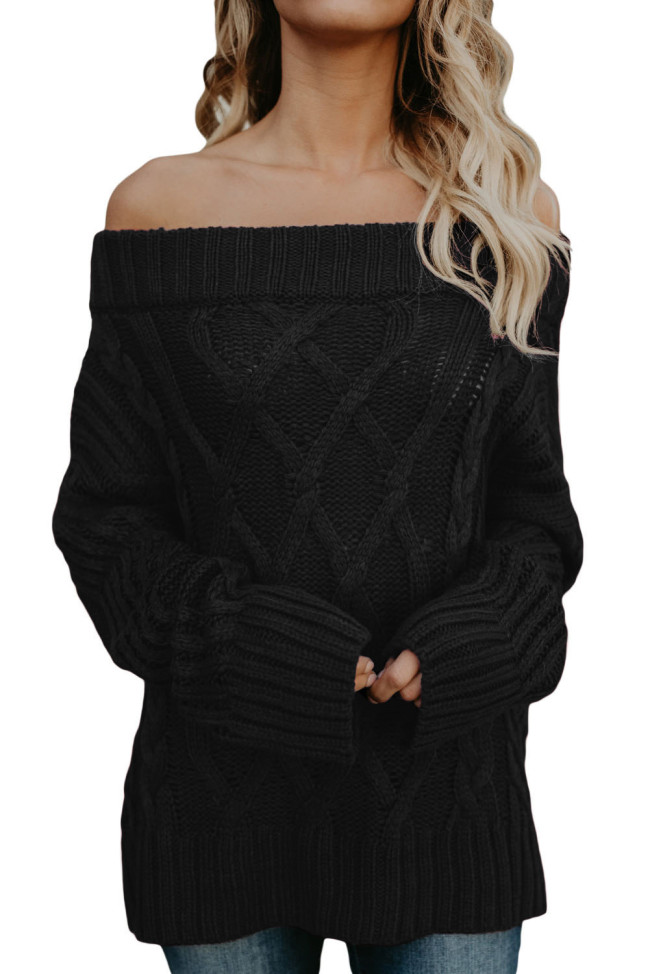Black Off The Shoulder Winter Sweater
