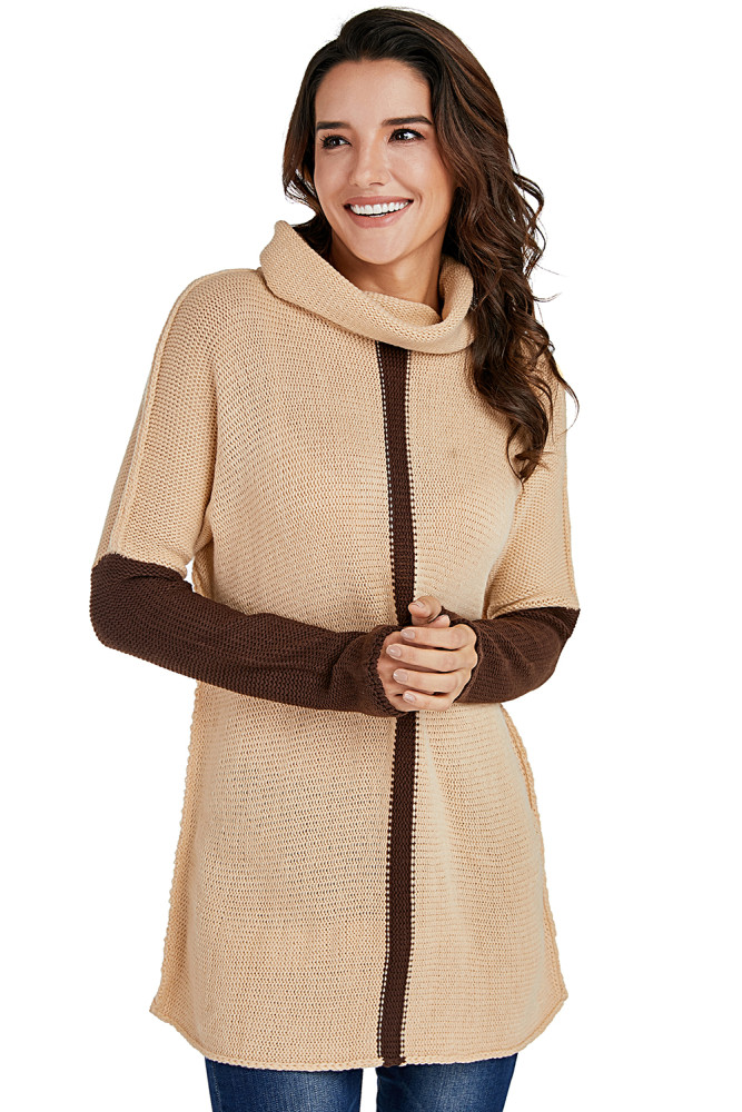 Brown Apricot Individual Cowl Neck Pullover Sweater