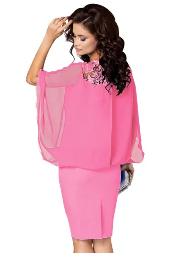 Pink Crochet Lace Detail Elegant Poncho Dress