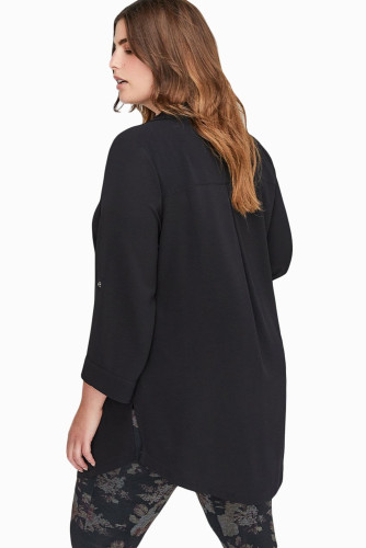 Black Plus Size Zip Down Chiffon Blouse