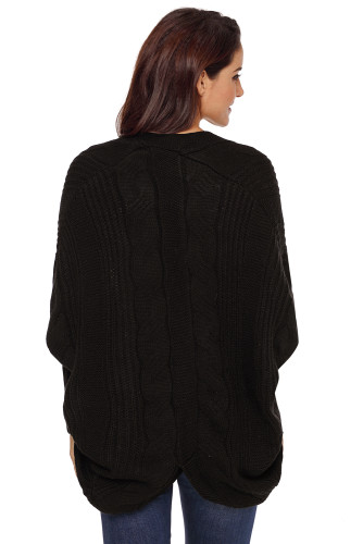 Black Luxe Cable Knit Open Front Cardigan