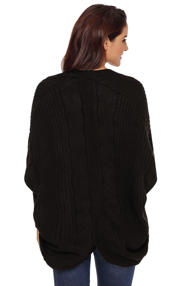 Black Luxe Cable Knit Open Front Cardigan