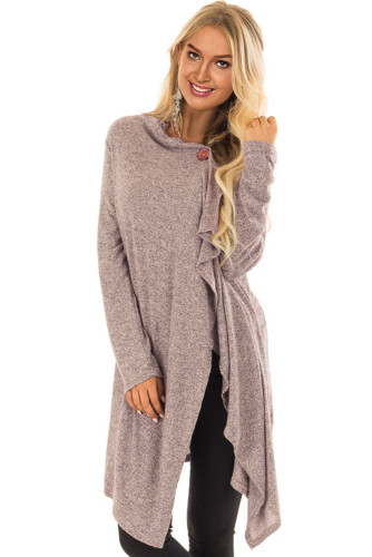 Taupe Draped Open Front Asymmetrical Cardigan