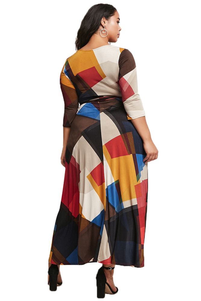Plus Size Colorblock Surplice Dress