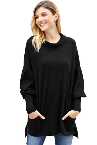 Black Slope Side Snuggles Tunic Sweater