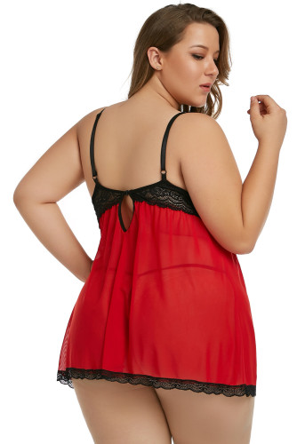 Red Plus Size Peek-a-boo Valentine Babydoll