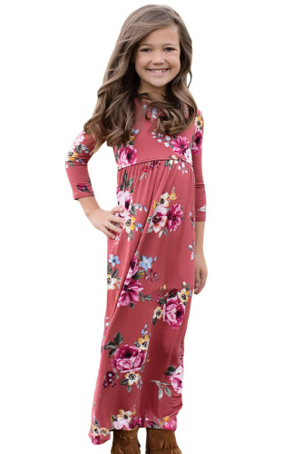 Rosy Floral Maxi Dress for Girls