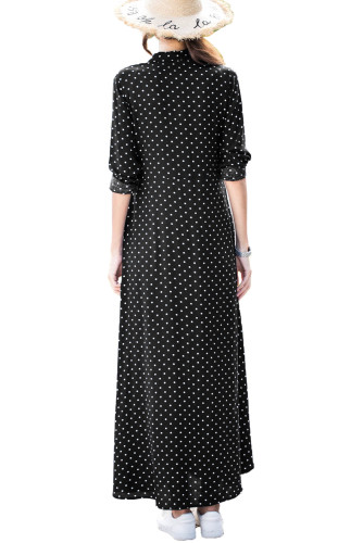 Black Polka Dot Button Down Maxi Shirt Dress