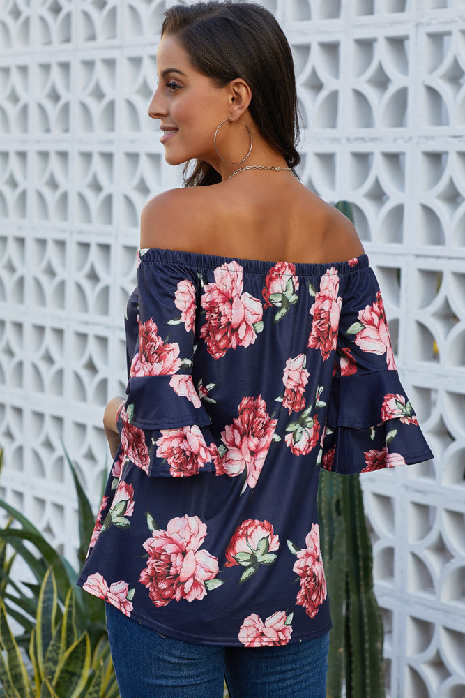 Blue Bring on The Floral Off The Shoulder Top