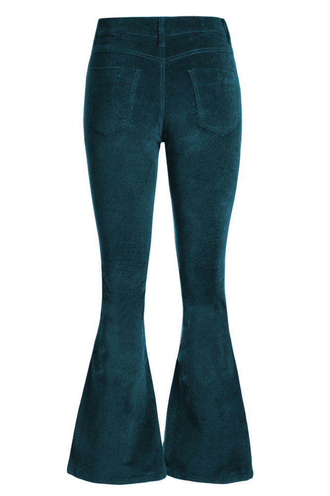 Green Flared Bottom Leg Velvet Pants