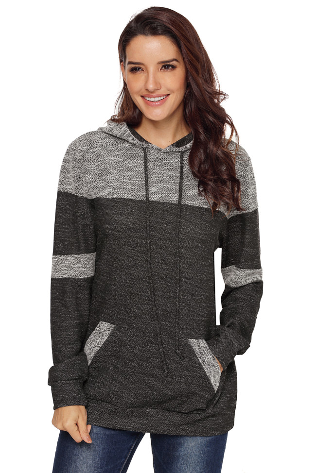 Stylish Black Patchwork Hoodie with Pockets