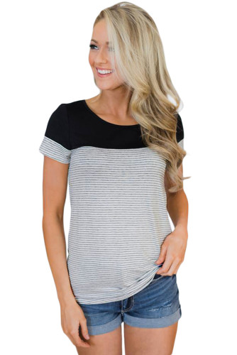 Black Color Block Striped Short Sleeve T-shirt