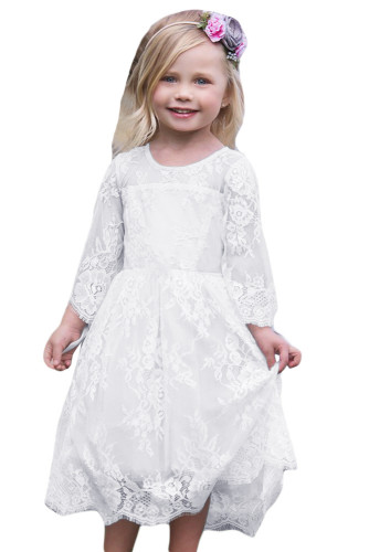 White Flower Girls Lace Dress